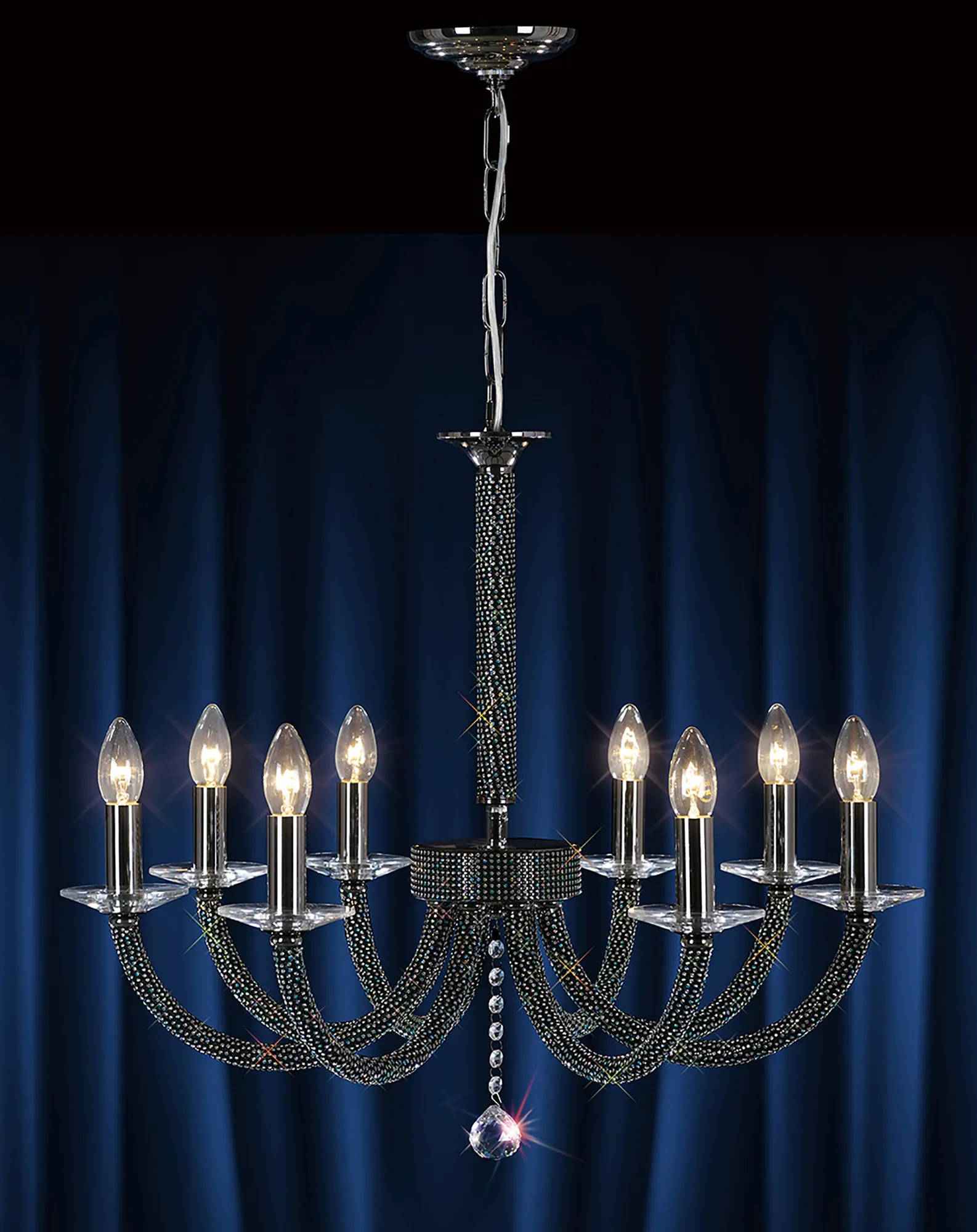 IL30478  Elena Crystal Pendant 8 Light Black Chrome